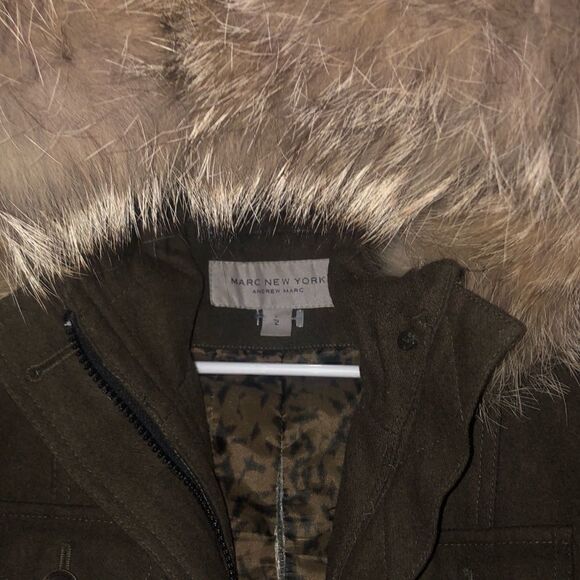 Marc New York Army Green Wool Jacket w/ Fur Hood - Sz 2 - Picture 8 of 14